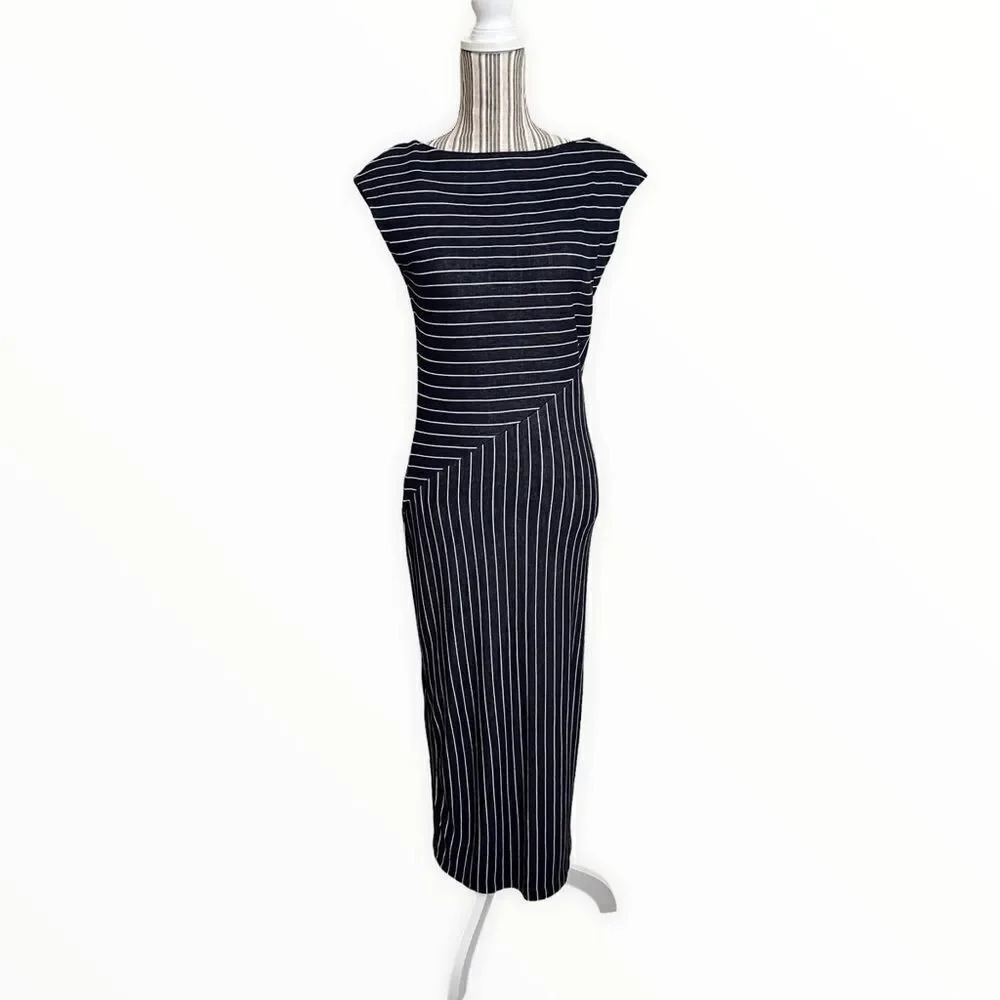 ARMANI EXCHANGE | Navy | White Stripes Midi Dress - Picture 2 of 8
